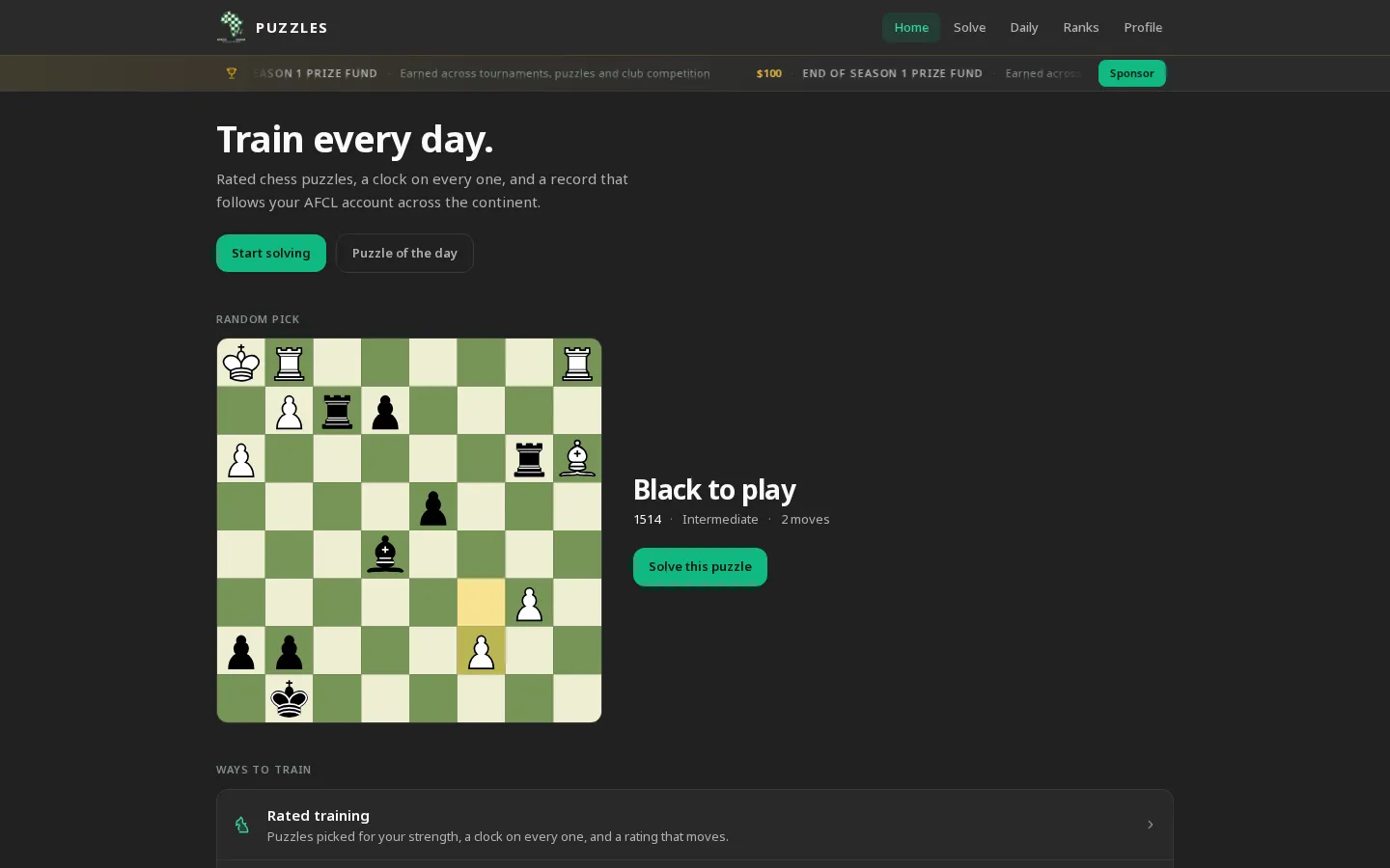 AFCL Puzzles home page with the continental leaderboard